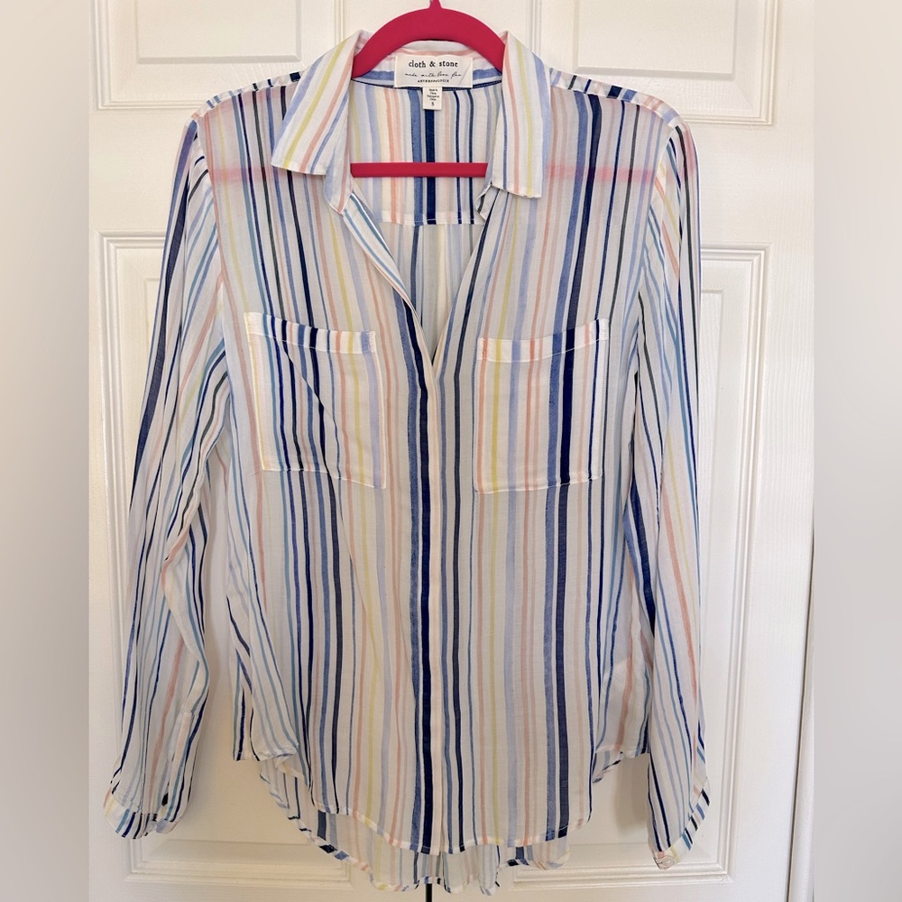 Cloth & Stone Watercolor Stripe Button-Down Shirt, Size Small.